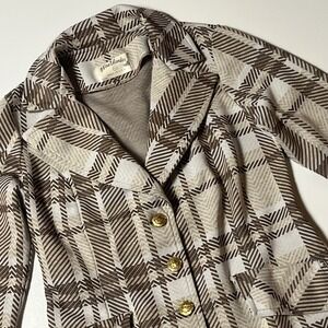 Vtg Fire Islander Retro Brown Plaid Blazer Size 11/12 Gold Button US Made Jacket